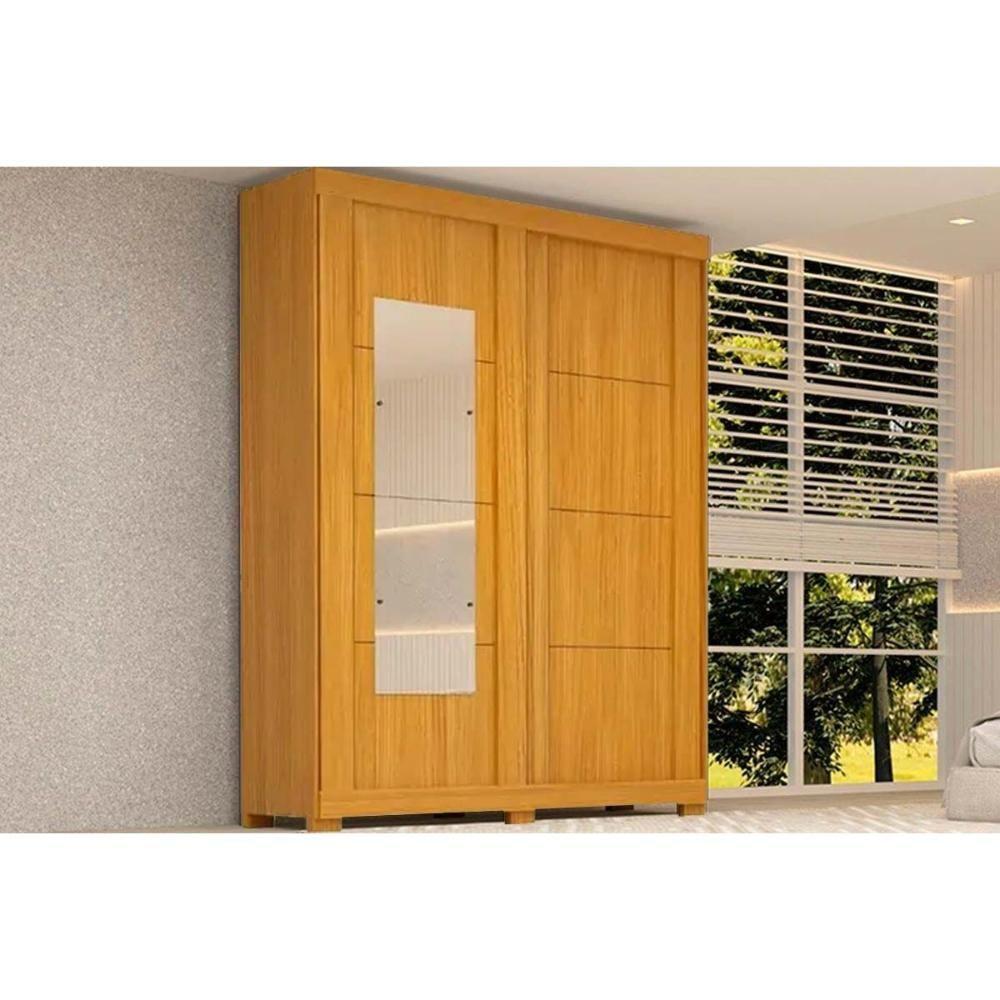 Guarda Roupas 2 Portas De Correr E 2 Gavetas C/ Espelho Helena Flex Nature/nature Ou Off White - Acp - 1