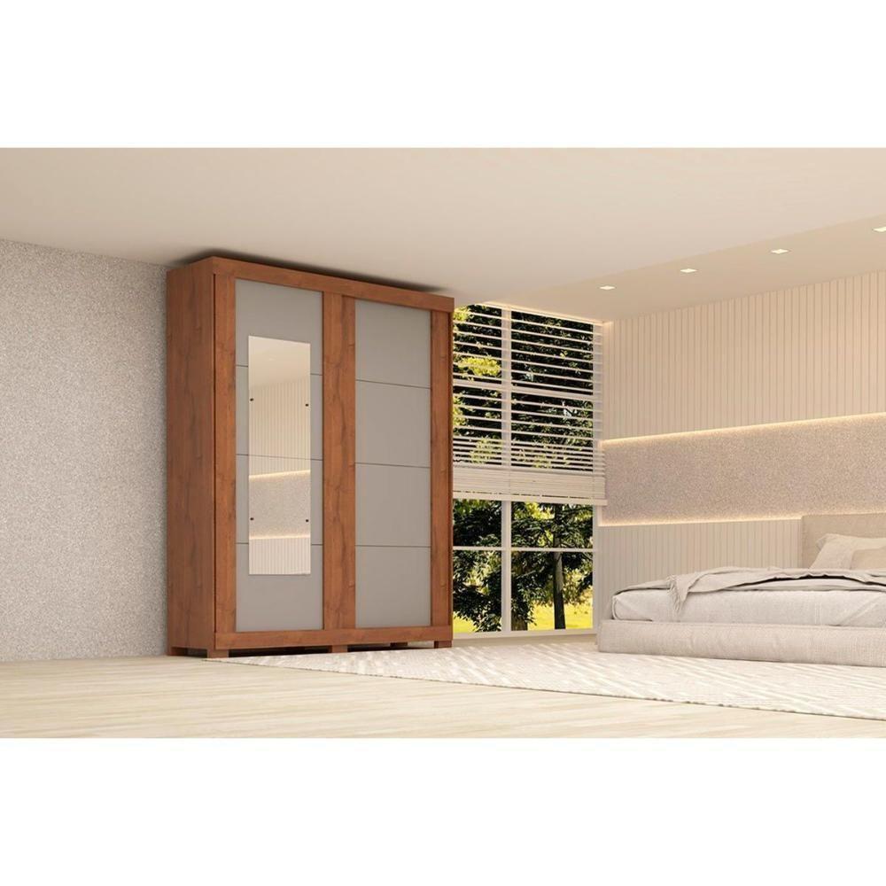 Guarda Roupas 2 Portas De Correr E 2 Gavetas C/ Espelho Helena Flex Nature/nature Ou Off White - Acp - 8