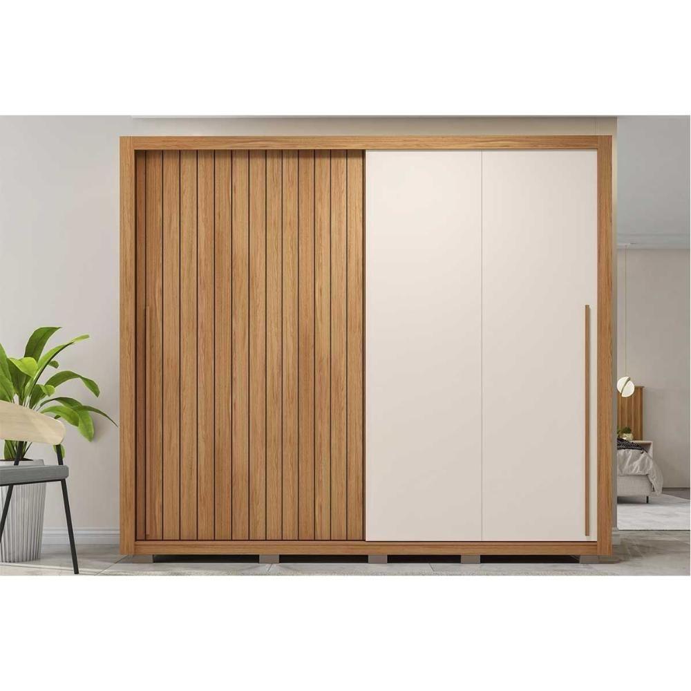 Guarda Roupa Casal 2 Portas De Correr (1 Ripada) E 4 Gavetas Moviment 2.4 Flex Freijo/off White Ou Sued - Caemmun - 2