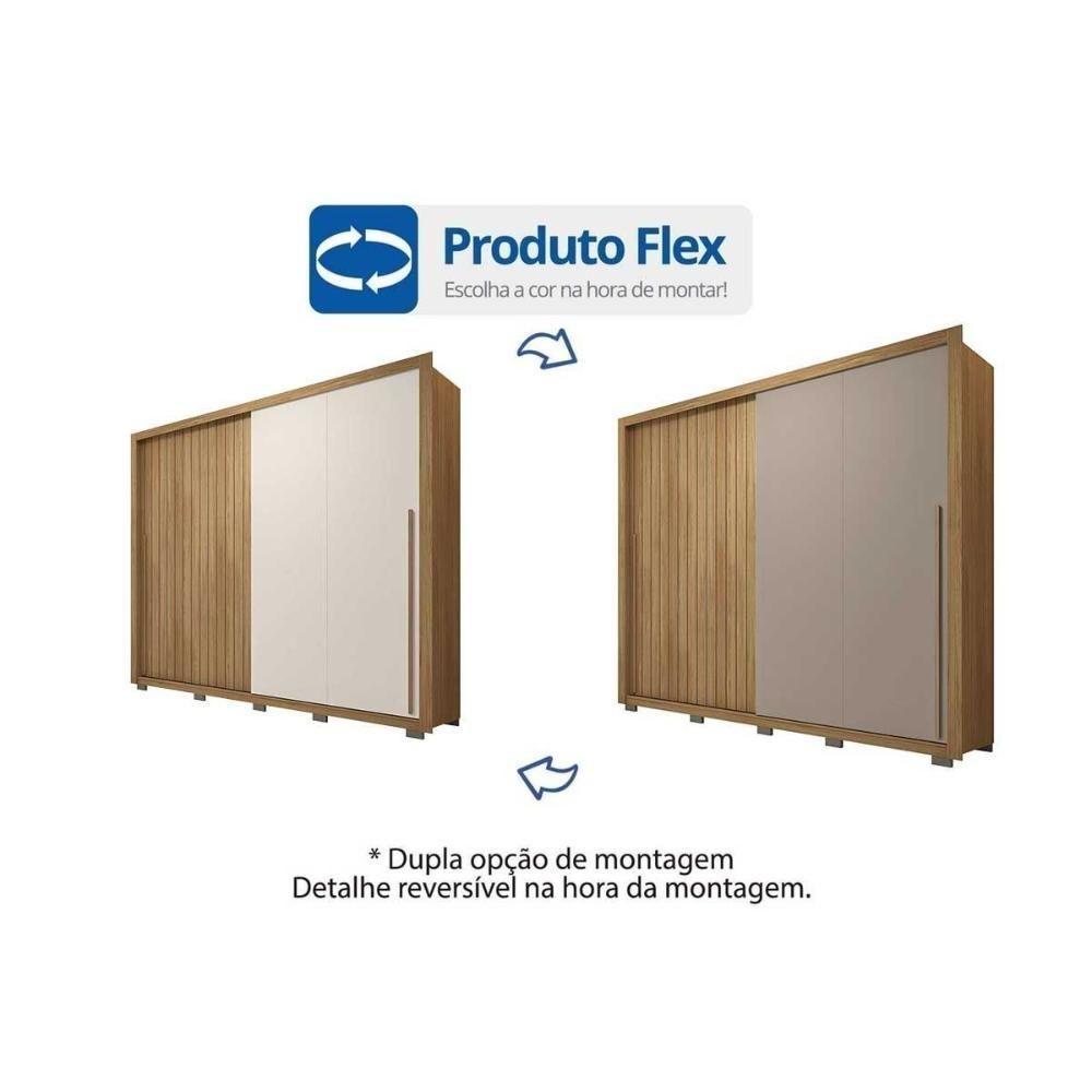 Guarda Roupa Casal 2 Portas De Correr (1 Ripada) E 4 Gavetas Moviment 2.4 Flex Freijo/off White Ou Sued - Caemmun - 4