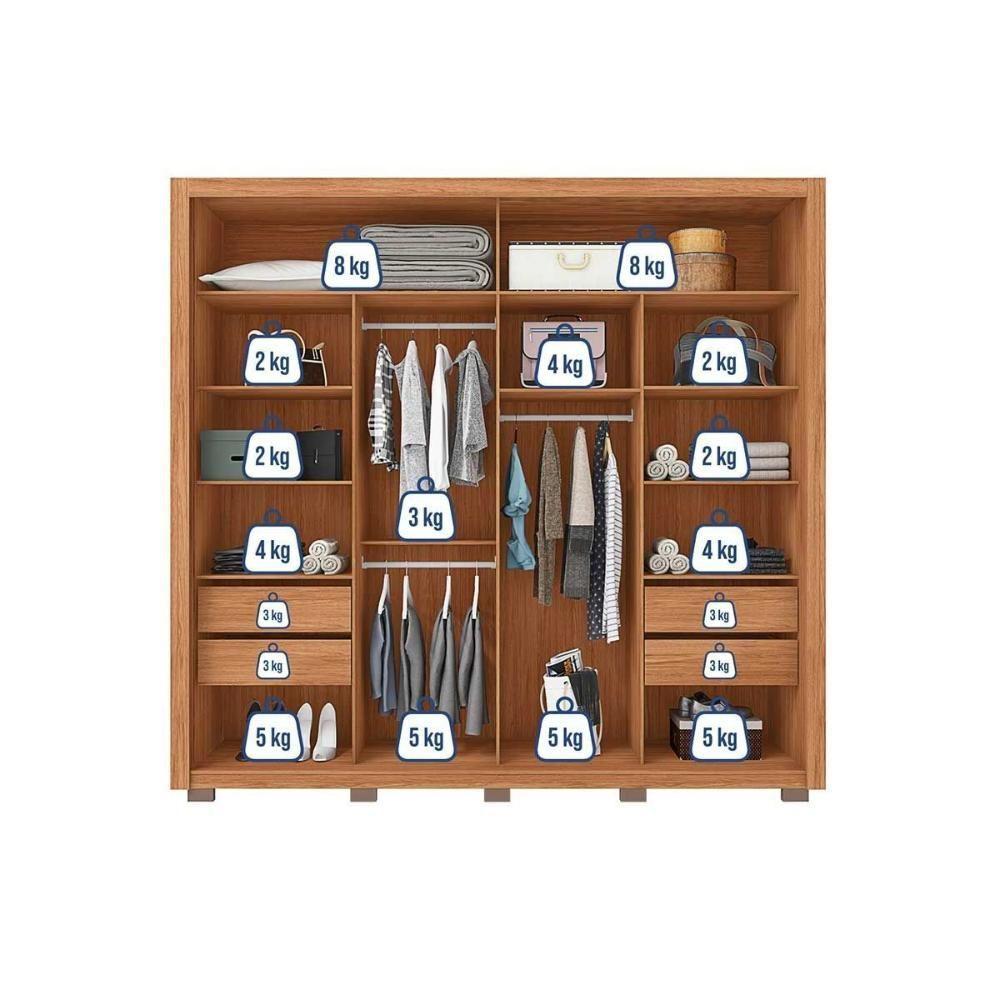 Guarda Roupa Casal 2 Portas De Correr (1 Ripada) E 4 Gavetas Moviment 2.4 Flex Freijo/off White Ou Sued - Caemmun - 6