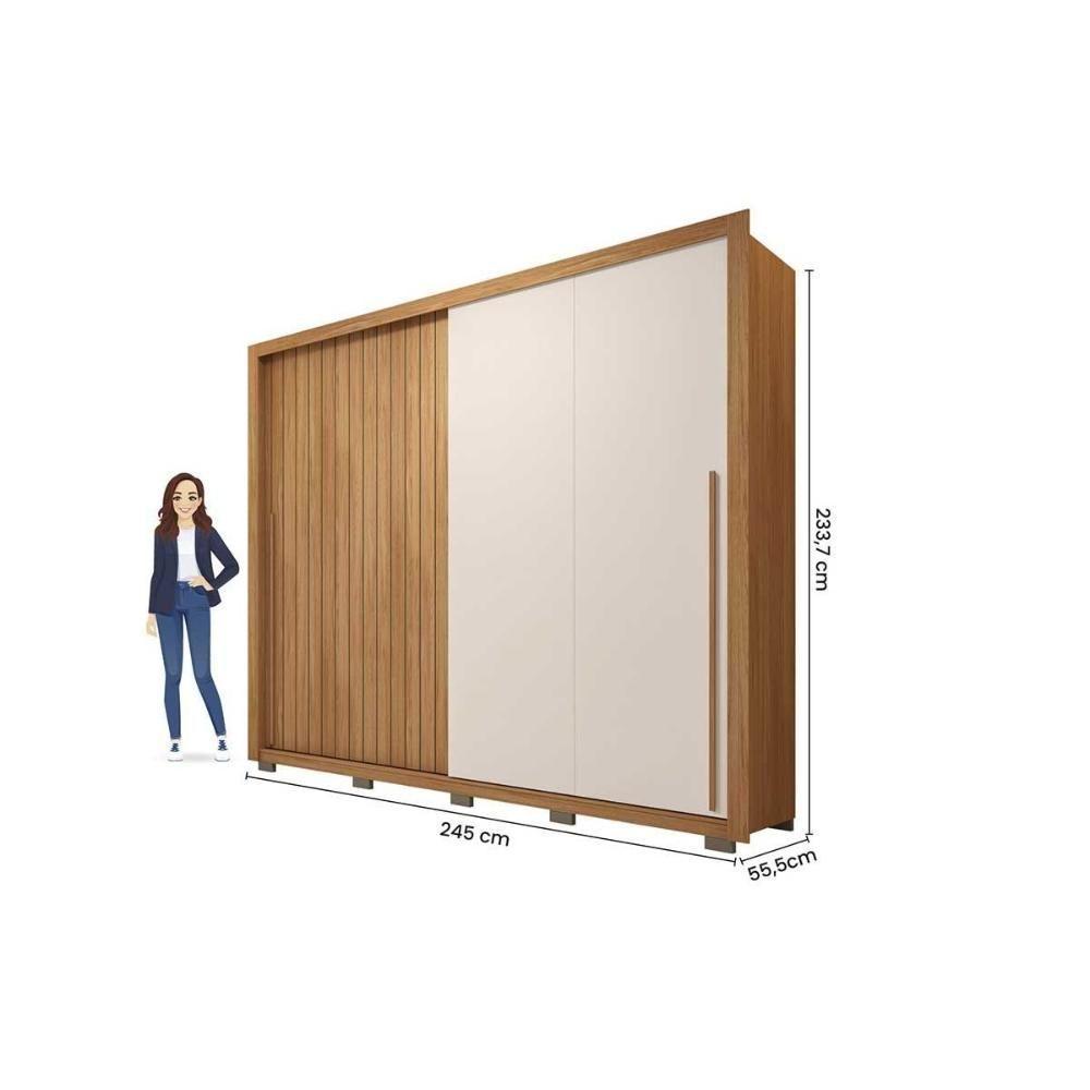 Guarda Roupa Casal 2 Portas De Correr (1 Ripada) E 4 Gavetas Moviment 2.4 Flex Freijo/off White Ou Sued - Caemmun - 7