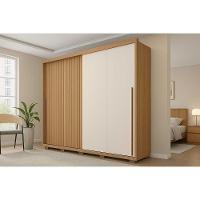 Guarda Roupa Casal 2 Portas De Correr (1 Ripada) E 4 Gavetas Moviment 2.4 Flex Freijo/off White Ou Sued - Caemmun - 1