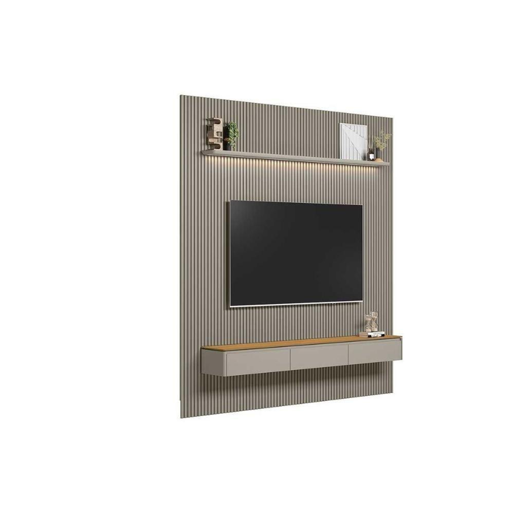 Home P/ Tv Até 90 Pol Modular 2.6 Ripado C/ 2 Portas 1 Prat. 258x250cm Tauari/gris Fosco - Linea Brasil - 2
