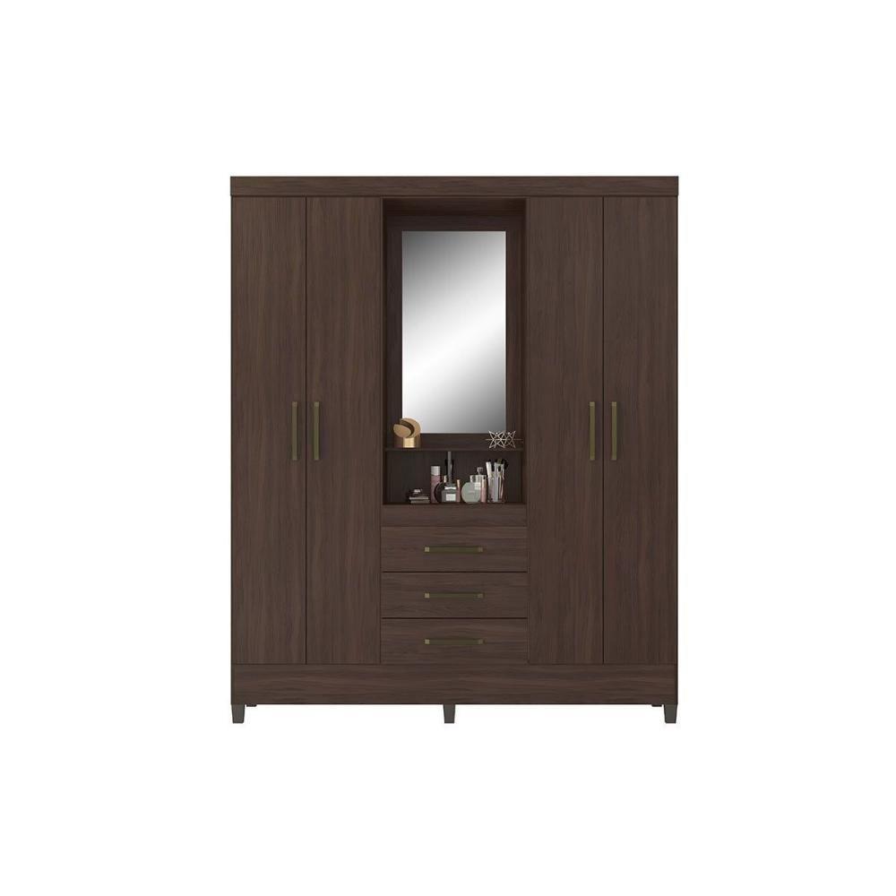Guarda Roupa Solteiro 4 Portas E 3 Gavetas C/ 1 Espelho Capelinha Persia Cafe Touch - Demóbile - 1