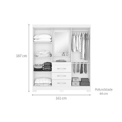 Guarda Roupa Solteiro 4 Portas de Abrir 3 Gavetas Blush 100% MDP Demóbile