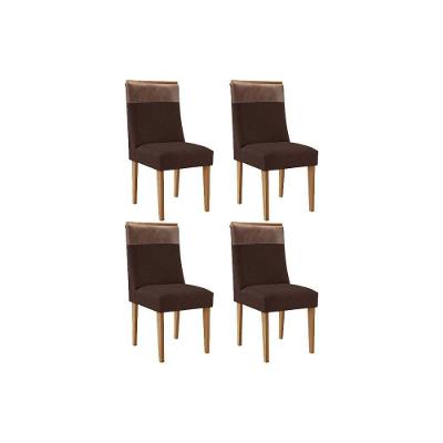 Cadeira Sala De Jantar Jaspe Kit 4 Un Naturalle/suede Marrom/corano Capuccino - Rufato