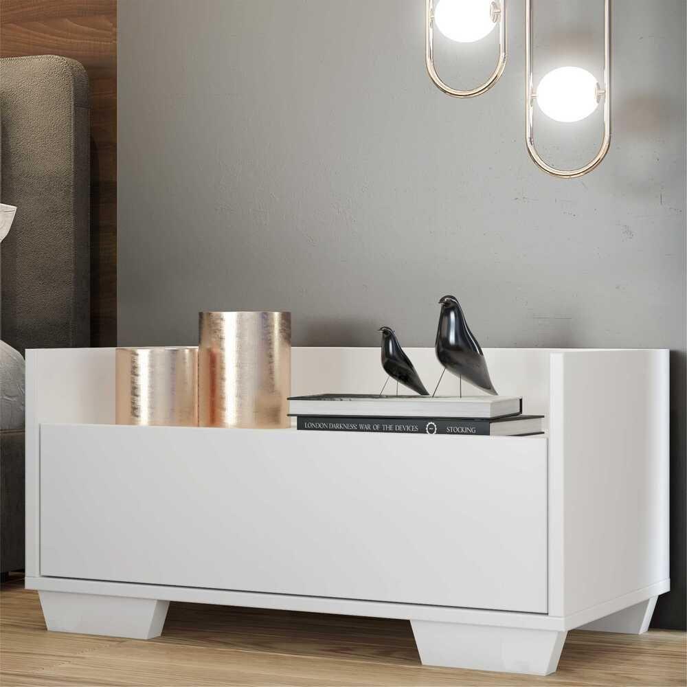 Mesa De Cabeceira 80 Cm C/ Pés Quadrados Multimóveis Branca - 4