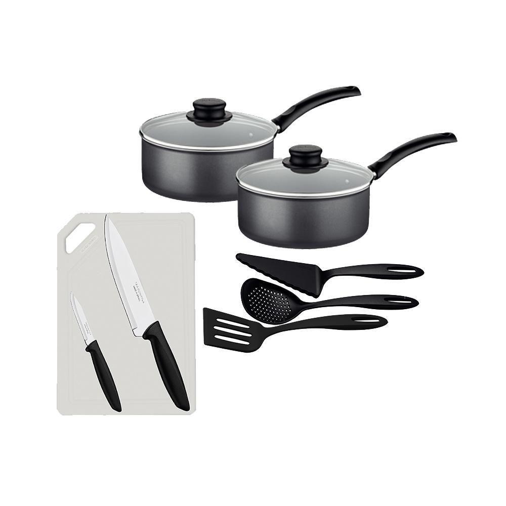 2 Panelas Turim Alumínio Antiaderente 1,4l + Conjunto De Utensílios + Tábua E Facas Tramontina - 1