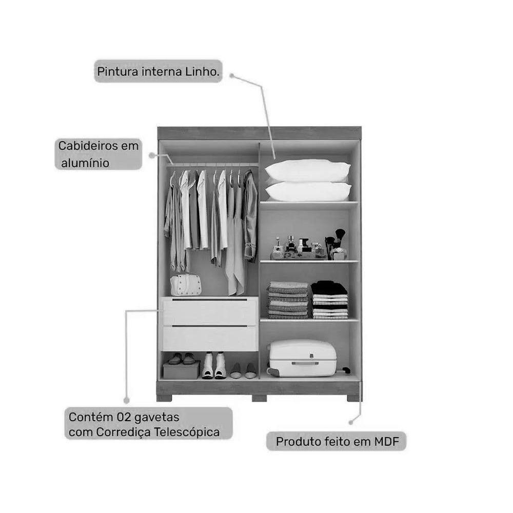Guarda Roupa 2 Portas E 2 Gavetas Ayla Flex Cinamomo/cinamomo Ou Off White - Acp - 3