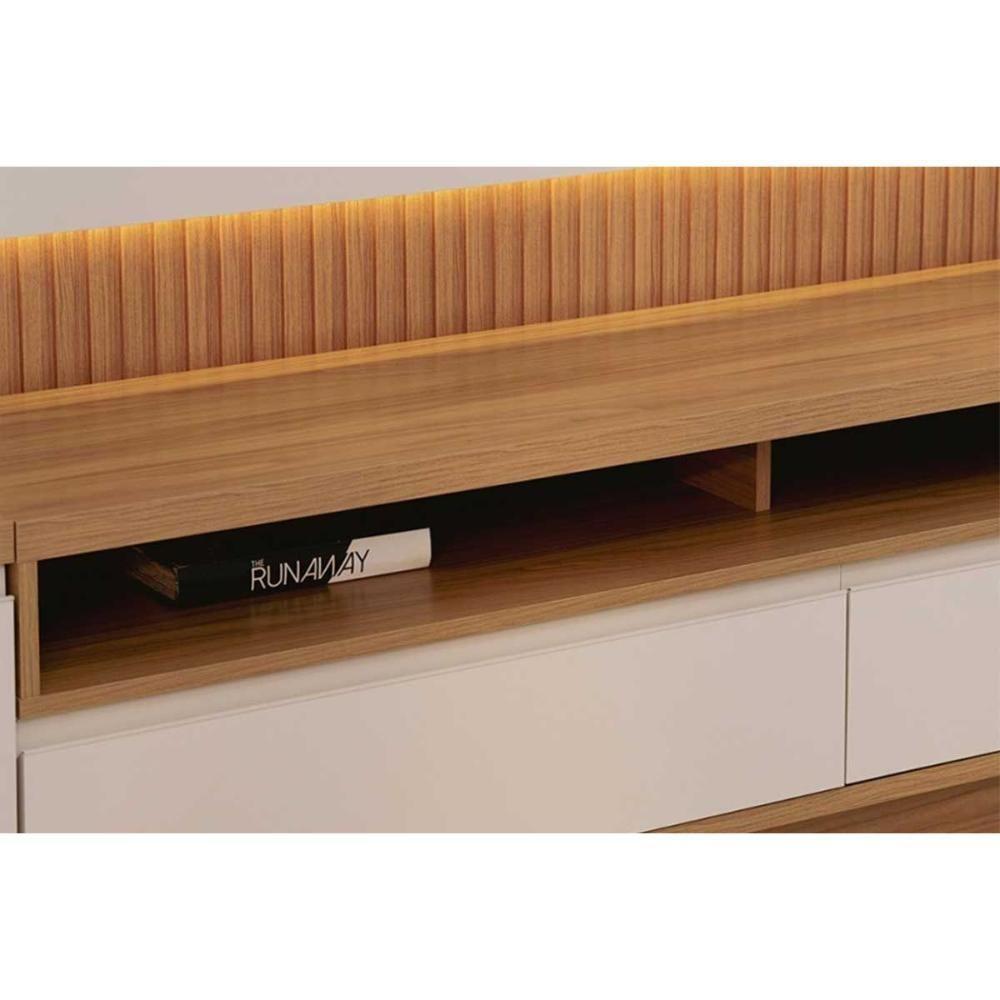 Rack Bancada C/ Painel P/ Tv Até 70 Pol São Paulo 2 Gavetas 198x180cm Tauari/off White Fosco - Linea Brasil - 4