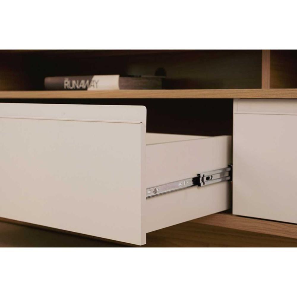 Rack Bancada C/ Painel P/ Tv Até 70 Pol São Paulo 2 Gavetas 198x180cm Tauari/off White Fosco - Linea Brasil - 5