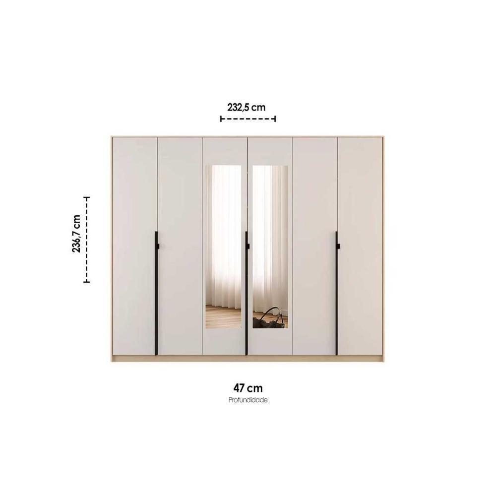 Guarda Roupa Casal 6 Portas (2 C/ Espelho) E 4 Gavetas Ph 1807 Carvalho Nature/off White - Herval - 3