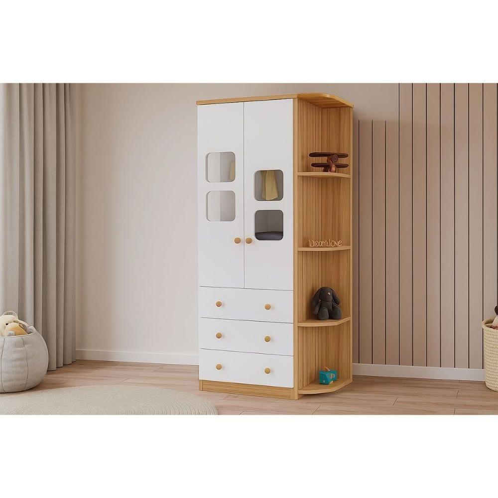 Guarda Roupa Infantil C/ 2 Portas Cristal E 3 Gavetas Uli Branco/amendoa - Peroba - 1