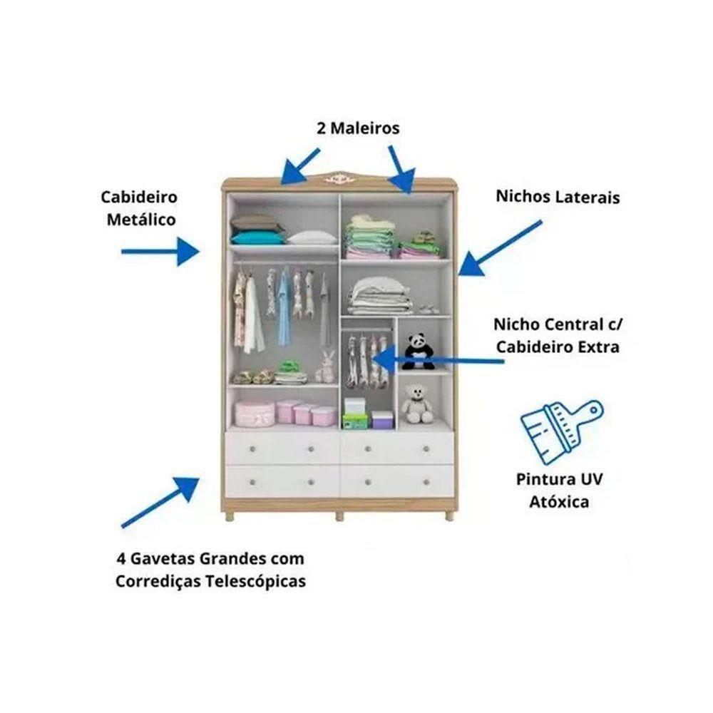 Guarda Roupa Bebê Elô C/ 4 Portas E 4 Gavetas Branco/amendoa - Peroba - 3