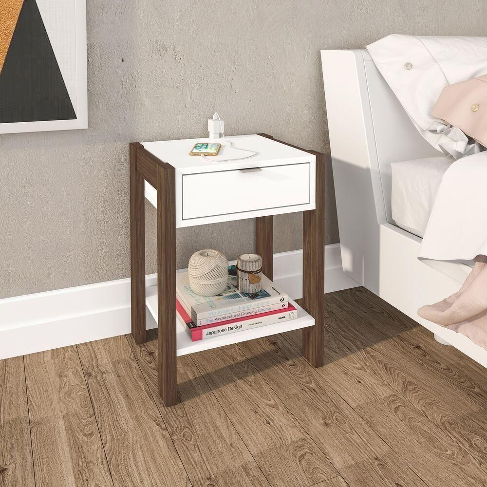 Mesa De Cabeceira Multimóveis Cr35003 Branca/Nogal - 1