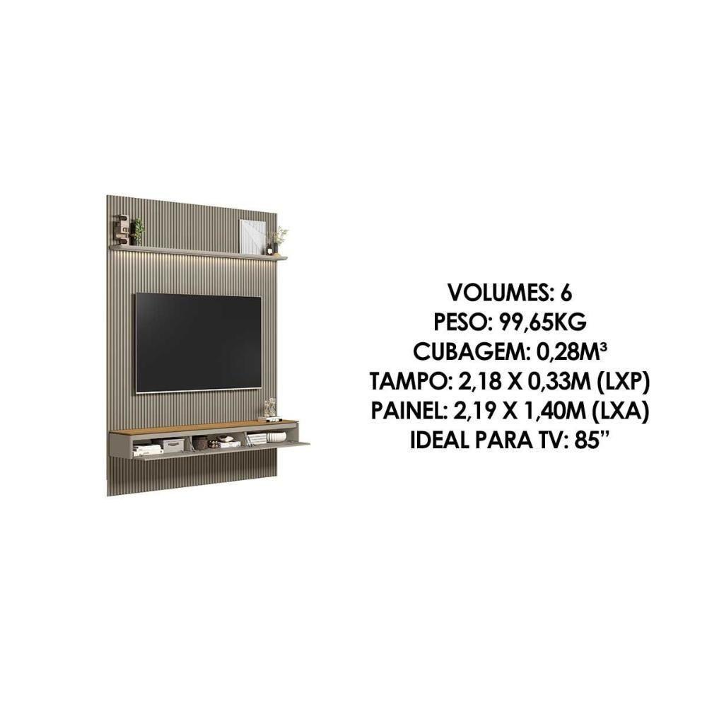 Home P/ Tv Até 85 Pol Modular 2.2 Ripado C/ 2 Portas 1 Prat. 219x250cm Tauari/gris Fosco - Linea Brasil - 4