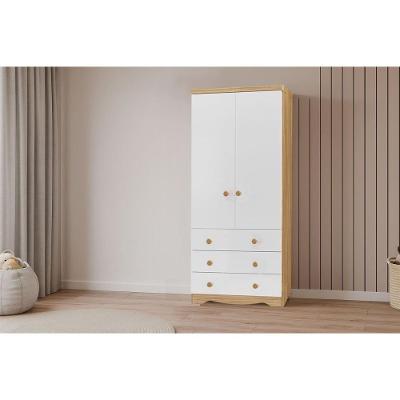 Guarda Roupa Infantil Júnior 2 Portas de Bater 3 Gavetas Branco-amendoa Móveis Peroba