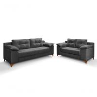 Conjunto Sofá Ibiza 3 E 2 Lugares 2,22m E 1,57m Veludo Confortável Chumbo 208 - 1