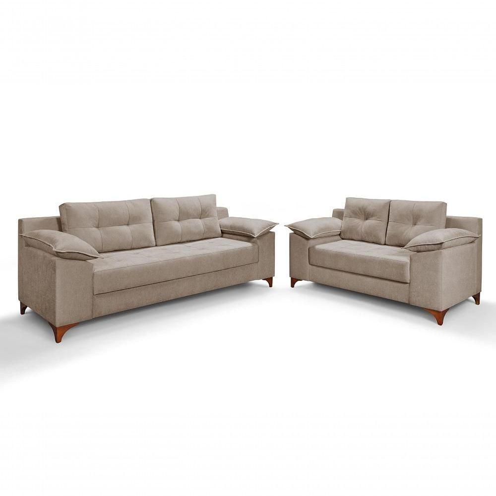 Conjunto Sofá Ibiza 3 E 2 Lugares 2,22m E 1,57m Veludo Confortável Capuccino 204 - 1