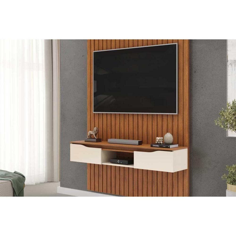 Rack Bancada C/ Painel P/ Tv Isac143x240cm Cedro/bali - Dj Móveis - 5