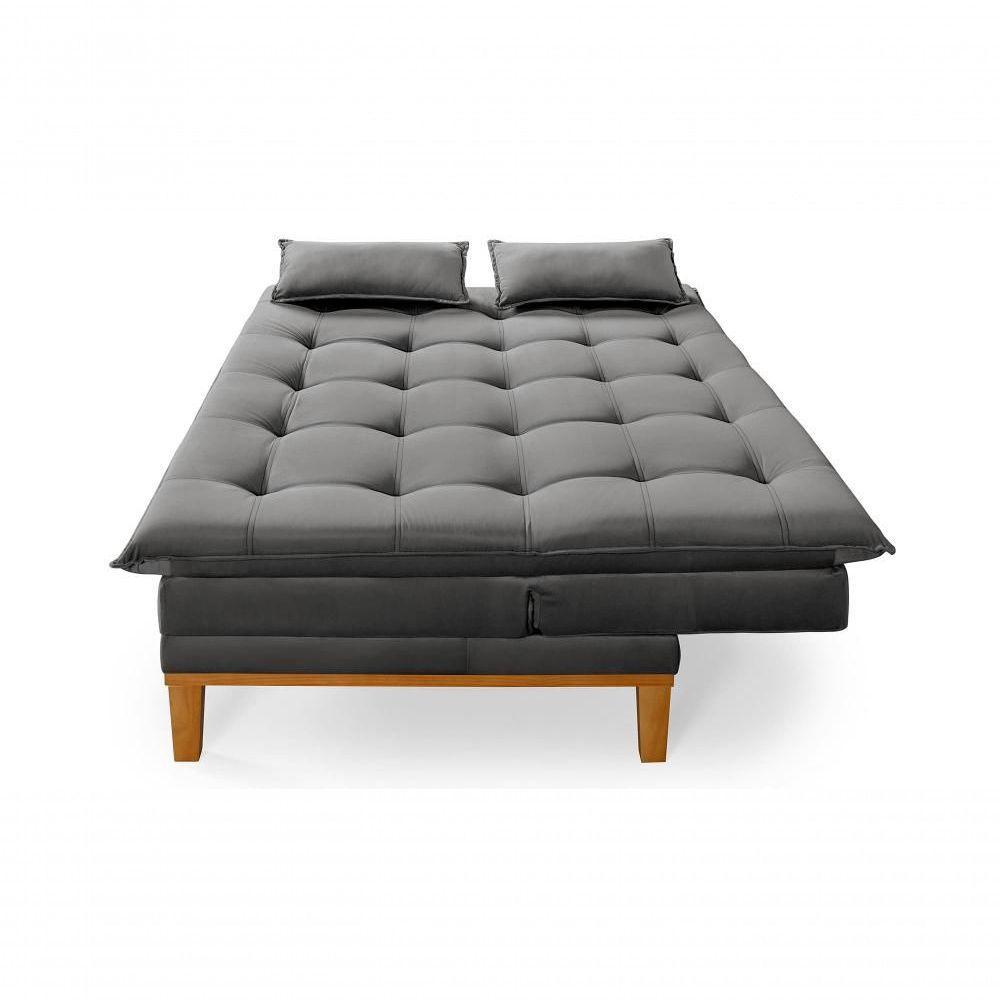 Sofá Cama Reclinável Casal 1,84m Island Suede Cinza Premium - 2