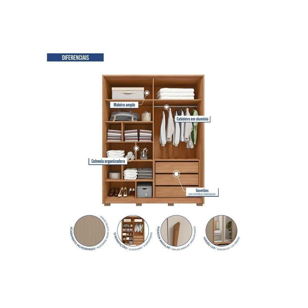 Guarda Roupa Solteiro 4 Portas E 3 Gavetas Lior Freijo/sued Mr - Caemmun - 3