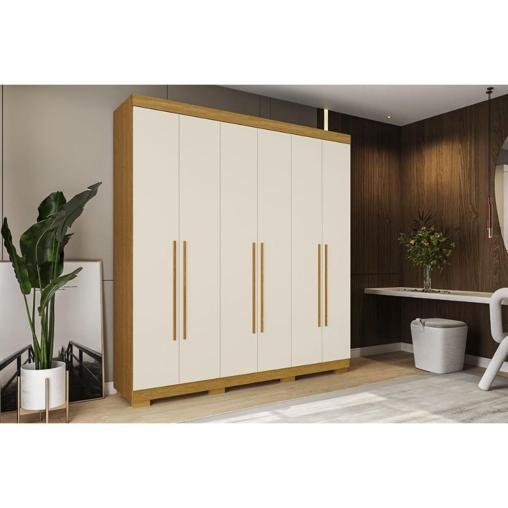 Guarda Roupa Casal 6 Portas E 3 Gavetas ágata Cinamomo/off White - Acp - 1