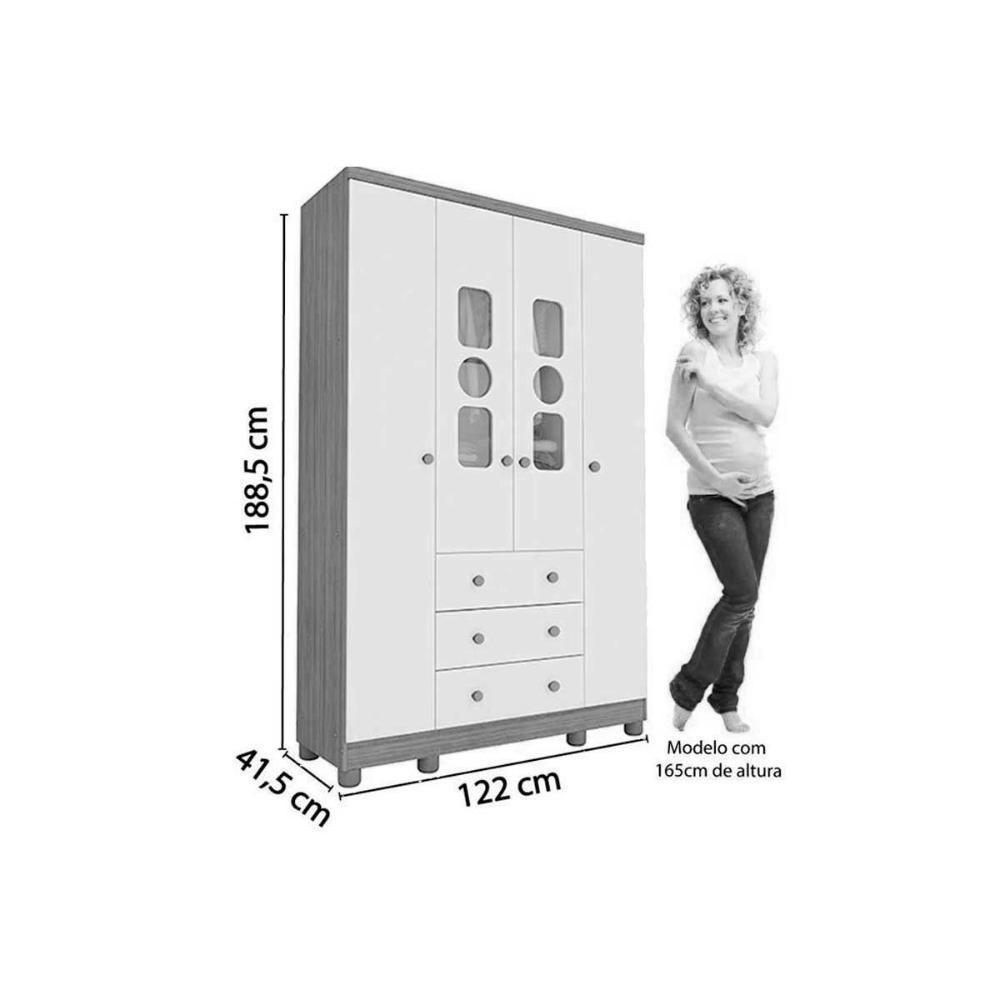 Guarda Roupa 4 Portas C/ (2 Cristal) E 3 Gavetas Tedy Branco/amendoa - Peroba - 5