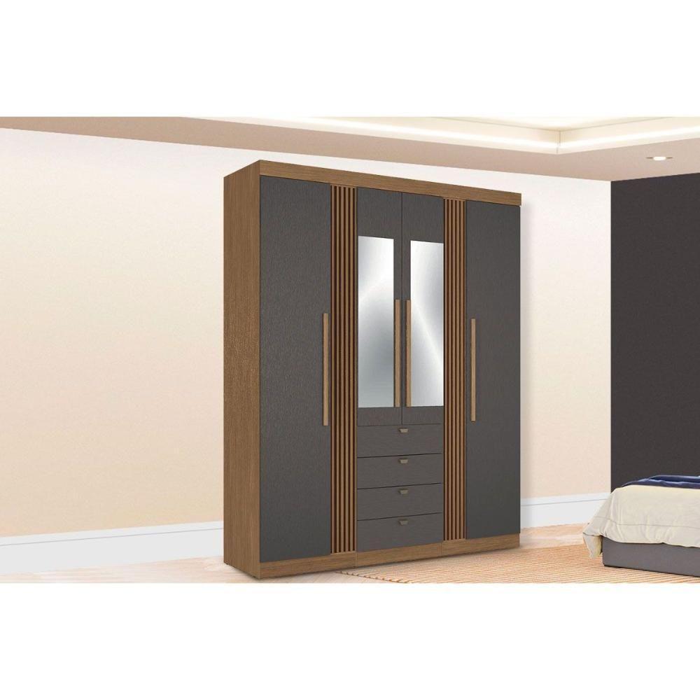 Guarda Roupa Casal 4 Portas (2 C/ Espelho) E 4 Gavetas Aurora 4.4 Jatobá/grafite - Santos Andirá - 1