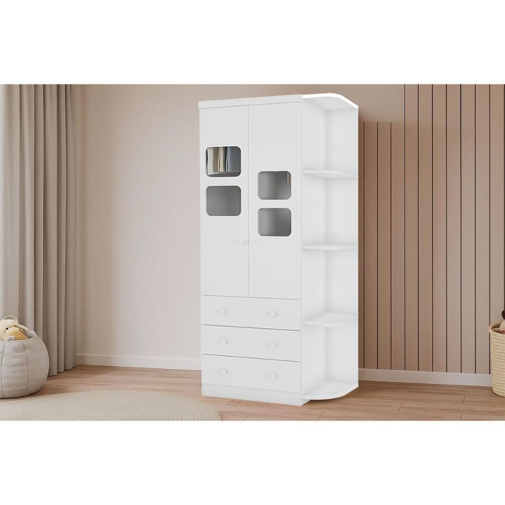 Guarda Roupa Infantil C/ 2 Portas Cristal E 3 Gavetas Uli Branco - Peroba - 1