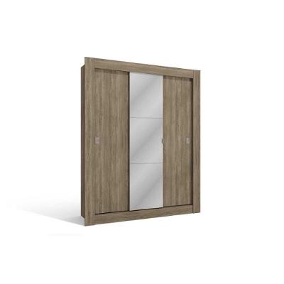 Guarda Roupa Solteiro 3 Portas De Correr (1 C/ Espelho) H563 Nogal - Kappesberg