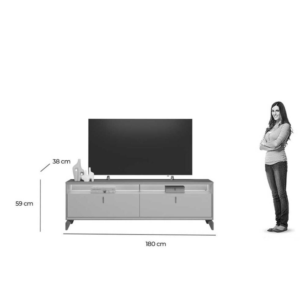 Rack Bancada P/ Tv Até 75 Pol Dubai C/ 2 Portas 2 Nichos E Led 180cm Tauari/off White Fosco - Linea Brasil - 2