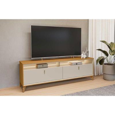 Rack Bancada P/ Tv Até 75 Pol Dubai C/ 2 Portas 2 Nichos E Led 180cm Tauari/off White Fosco - Linea Brasil