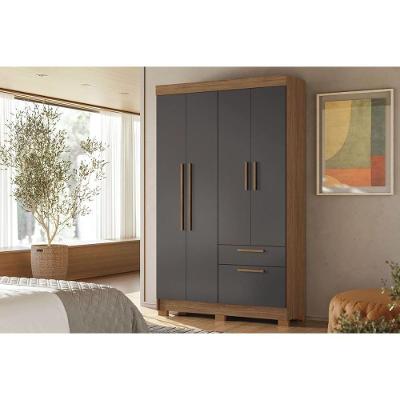 Guarda Roupa Solteiro 4 Portas E 2 Gavetas C/ Pés Londrina 4.2 Jatobá/grafite - Santos Andirá
