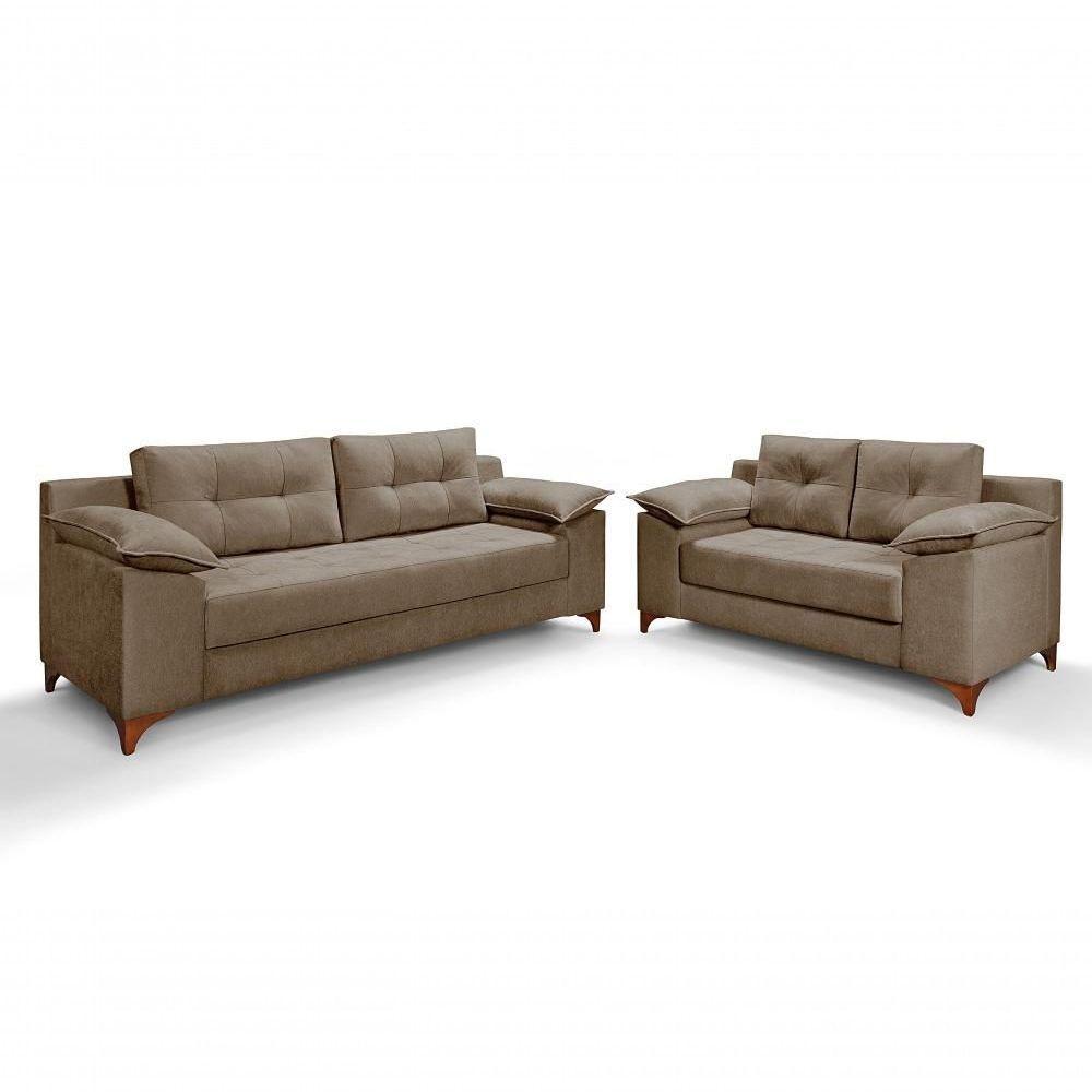 Conjunto Sofá Ibiza 3 E 2 Lugares 2,22m E 1,57m Veludo Confortável Avelã 205 - 1