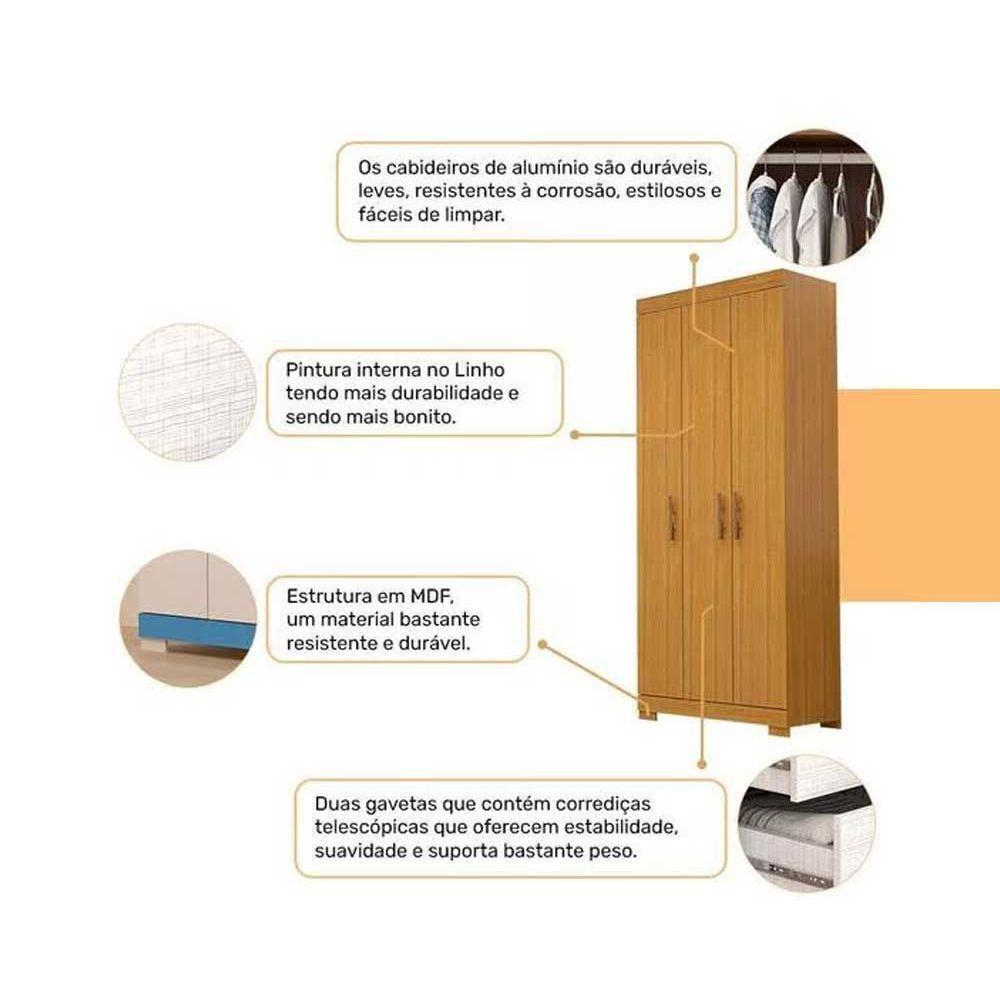 Guarda Roupa Solteiro 3 Portas E 2 Gavetas Lana Cinamomo/off White - Acp - 2