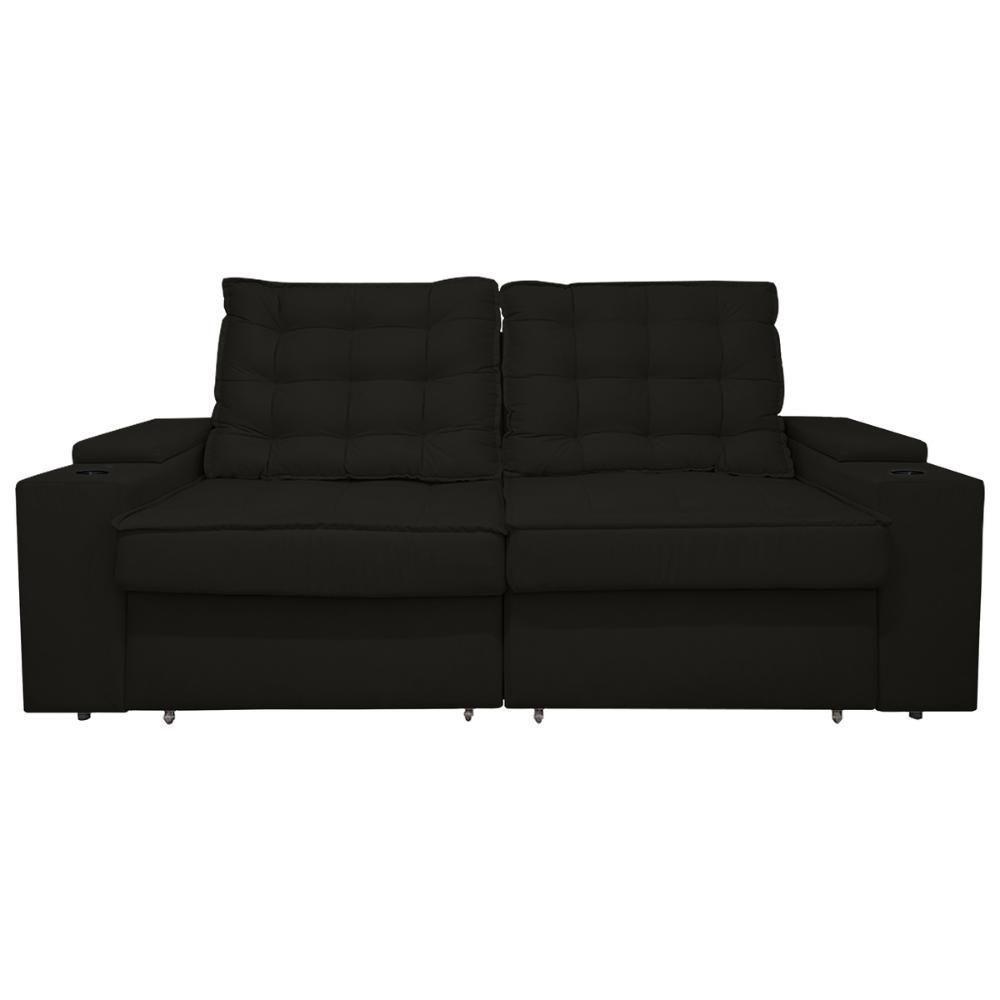 Sofá Retratil Reclinavel 3 Lugares 2,30m Porta Copo Usb Sala Cor:preto Preto - 6