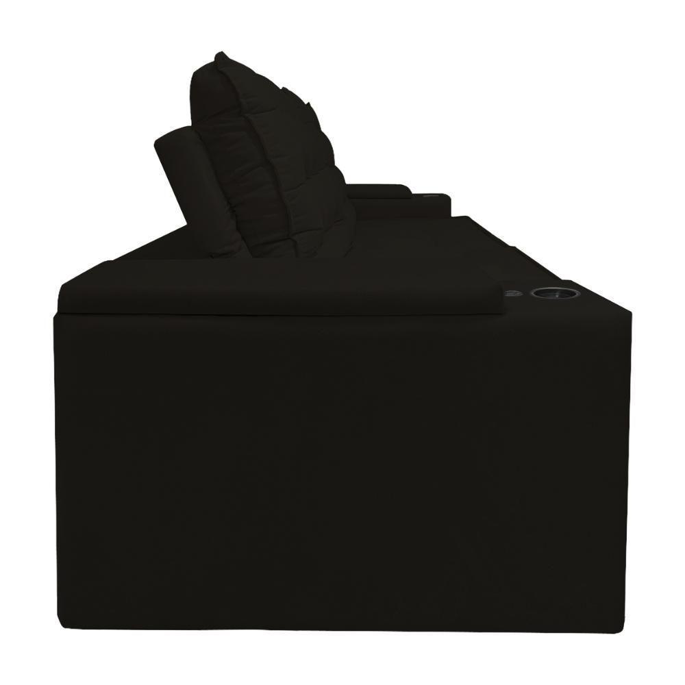 Sofá Retratil Reclinavel 3 Lugares 2,30m Porta Copo Usb Sala Cor:preto Preto - 7
