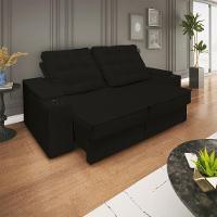 Sofá Retratil Reclinavel 3 Lugares 2,30m Porta Copo Usb Sala Cor:preto Preto - 1