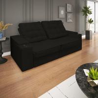 Sofá Retratil Reclinavel 3 Lugares 2,30m Porta Copo Usb Sala Cor:preto Preto - 2