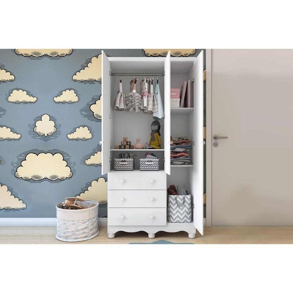 Guarda Roupa Infantil C/ 3 Portas E 3 Gavetas Júnior Branco - Peroba - 4