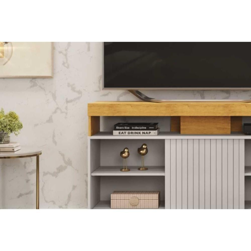 Rack Bancada P/ Tv Até 50 Pol Dili 120x67cm Freijo/off White - Dj Móveis - 3