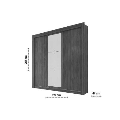 Guarda Roupa Casal PH 1681 Nogueira 3 Portas de Correr 2 Gavetas MDP com Espelho