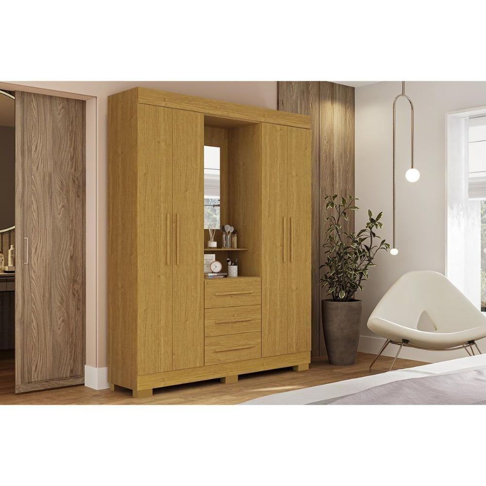 Guarda Roupa Solteiro 4 Portas E 3 Gavetas C/ 1 Espelho Emily Gold Cinamomo - Acp - 1