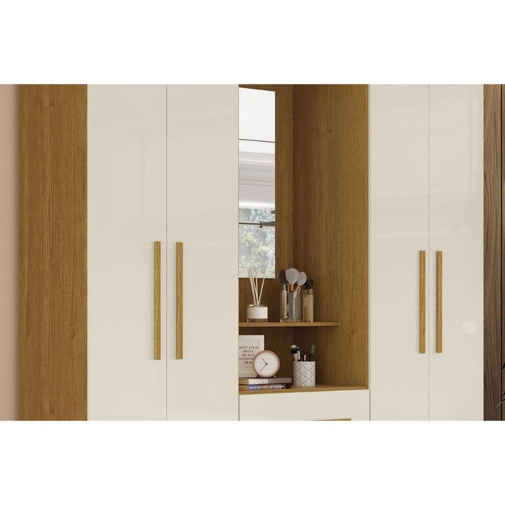 Guarda Roupa Solteiro 4 Portas E 3 Gavetas C/ 1 Espelho Emily Gold Cinamomo - Acp - 9