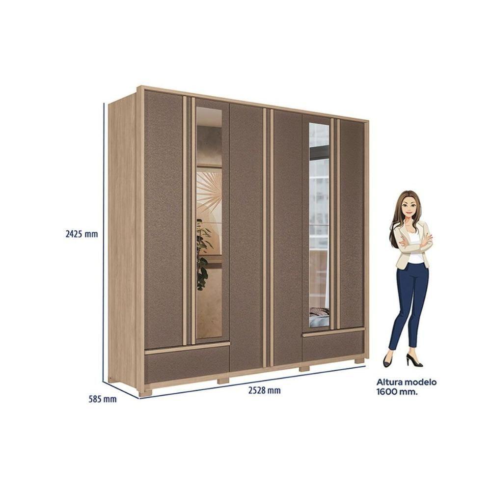 Guarda Roupa Casal 6 Portas (2 C/ Espelho) E 5 Gavetas C/ Pés Torino Wood/terracota - Santos Andirá - 6