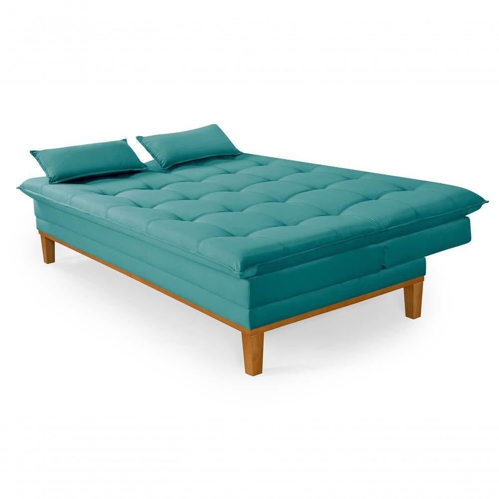 Sofá Cama Reclinável Casal 1,84m Island Suede Azul Turquesa Premium - 3