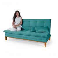 Sofá Cama Reclinável Casal 1,84m Island Suede Azul Turquesa Premium - 2