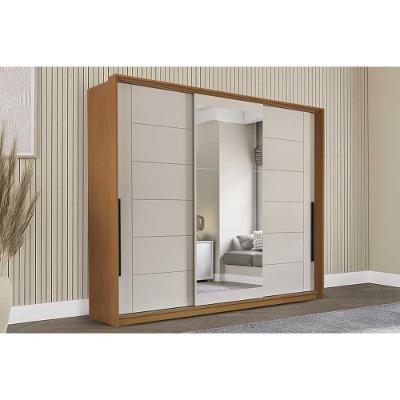 Guarda Roupa Casal 3 Portas De Correr (1 C/ Espelho) E 4 Gavetas Lisboa Freijo/creme - Politorno
